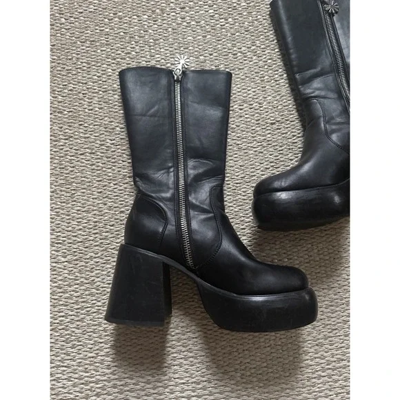 Delia's Dolls Kill New Moon Mid Calf Chunky Black Platform Boots Goth 9 Grunge - Picture 6 of 9